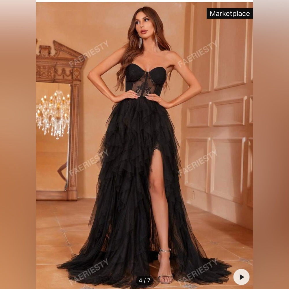 Contrast Lace Split Thigh Mesh Tube Formal Dress